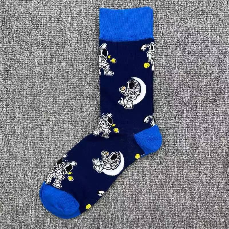 Happy Socks Men's Colorful Cartoon Astronaut Planet Floral Mid-Calf Socks, Large Size - Trendy Swedish Brand.