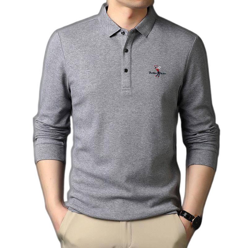 Woodpecker Men's Burgundy Lapel Long Sleeve Polo Shirt - Autumn/Spring Thin Style for Middle-aged Dads