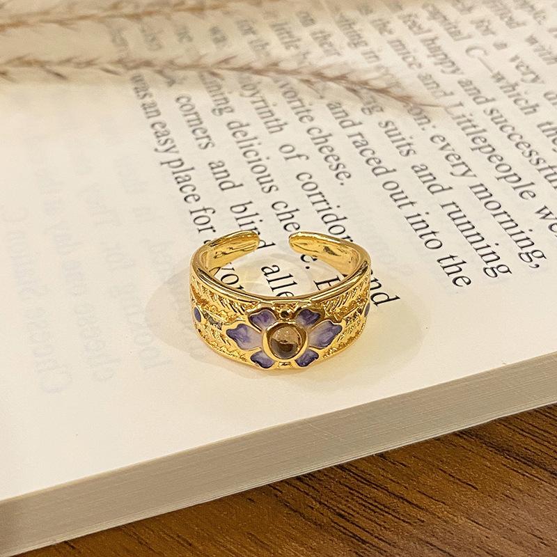 

New Chinese Enamel Oil Pattern Ring Light Luxury High Sense Internet Celebrity Foreign Style Versatile Ring