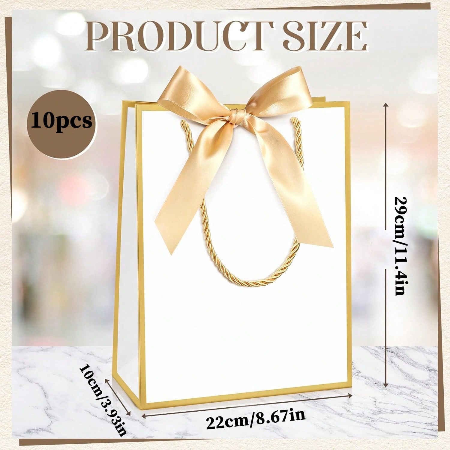 

10 шт. подарочных пакетов с ручками, чистые бумажные пакеты оптом с лентой-бантом своими руками, подарочные упаковочные пакеты 10 pcs