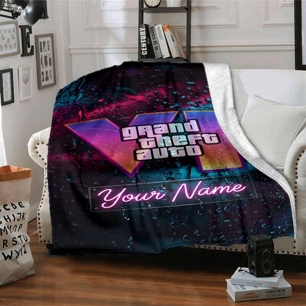 Grand Theft Auto Customize Text Blanket Multi-purpose Customizable Blanket Soft Warm Cozy Great for Bed Office Chair Seaside Living Room