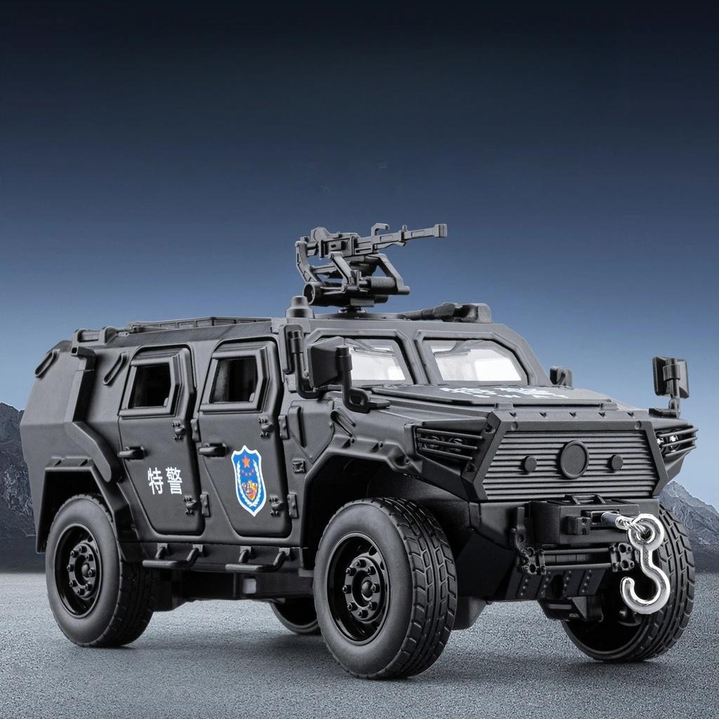 1:32 Krieger gepanzertes Polizeiauto Legierung Automodell Rückzieher Geräusch und Licht Soundeffekte Jungen Spielzeug Druckguss Legierung Automodell