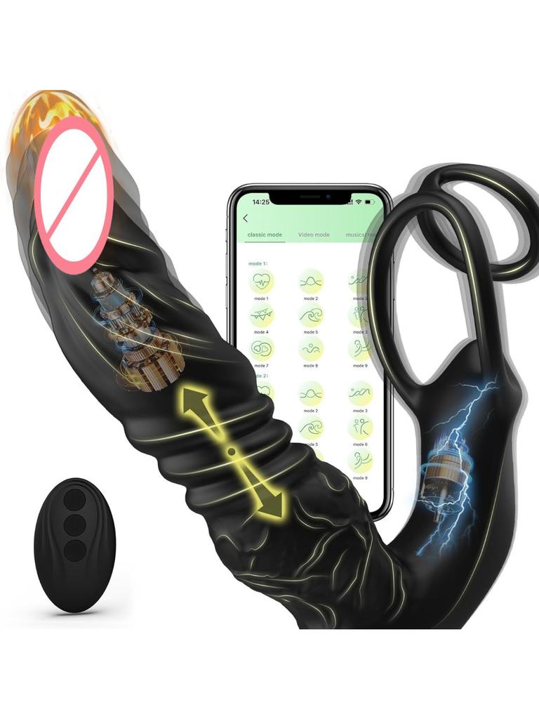 APP+remote Control Telescopic Vibration Anal Plug Male Prostate Massager Couple Supplies Lock Sperm Ring Delay Ejaculation