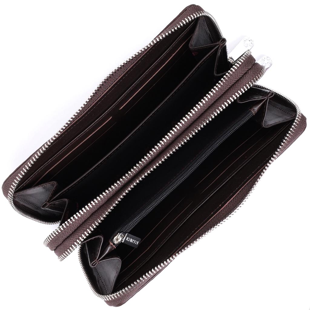 Roomy Men's Wallet-clutch with Two Compartments KARYA Wallet 22823 Wallet Made of Genuine Leather Brown