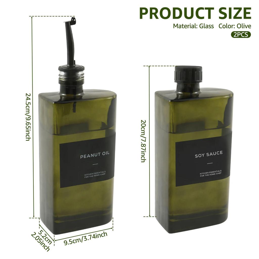 2Pcs Olive Oil Dispenser 500 ml Glass Oil Bottle Seasoning Bottle Vinegar Bottle Condiment Container Kitchen Cooking Gadgets