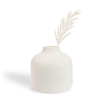 Keramik 'Weiße Runde Zylindrische Vase' 5 Zoll - Set of 1 | Dekorative Runde Vase für Trockenblumen und Pampasgras Vasen für Heimdekoration,