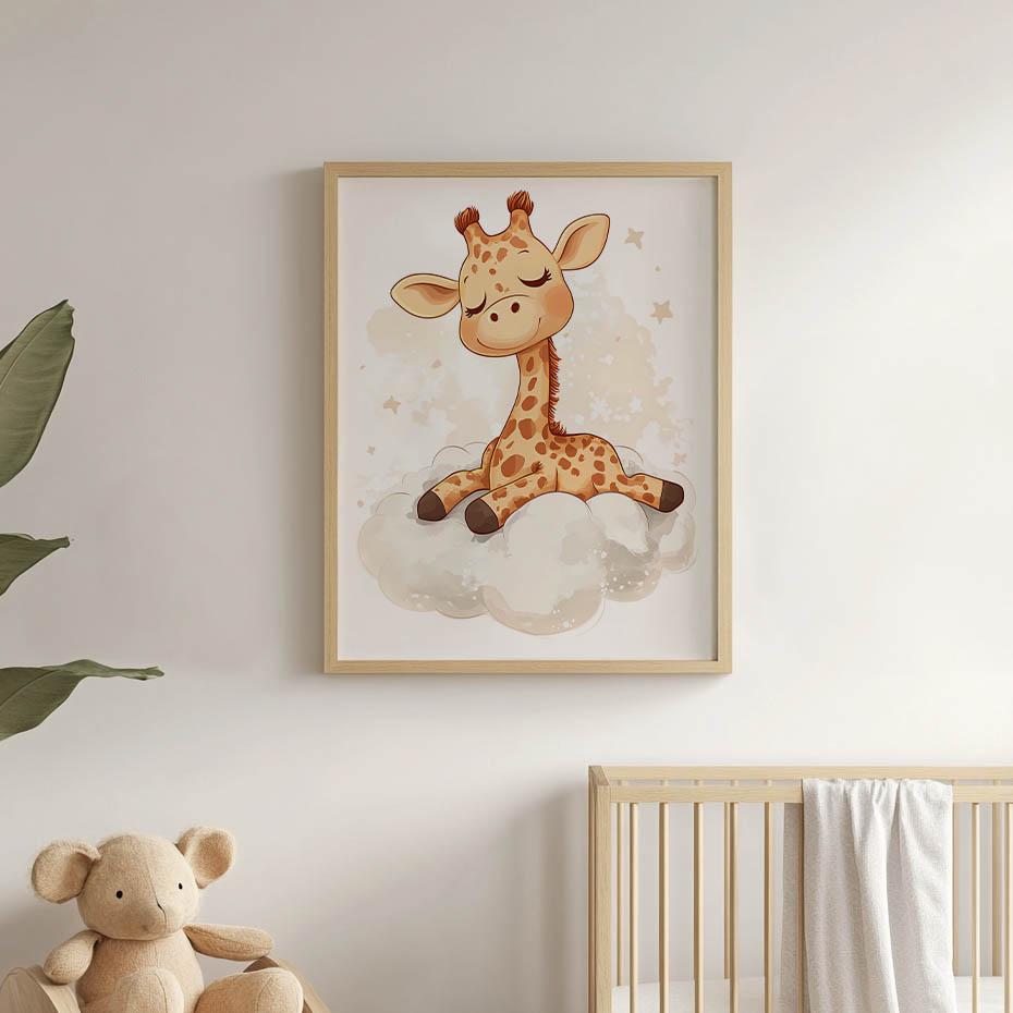 Żyrafa Na Chmurce - Plakat Dla Dzieci Żyrafa Na Chmurce - Plakat Dla Dzieci, 40X50 Cm, Bez Ramy, Papier Matowy 230 Gsm