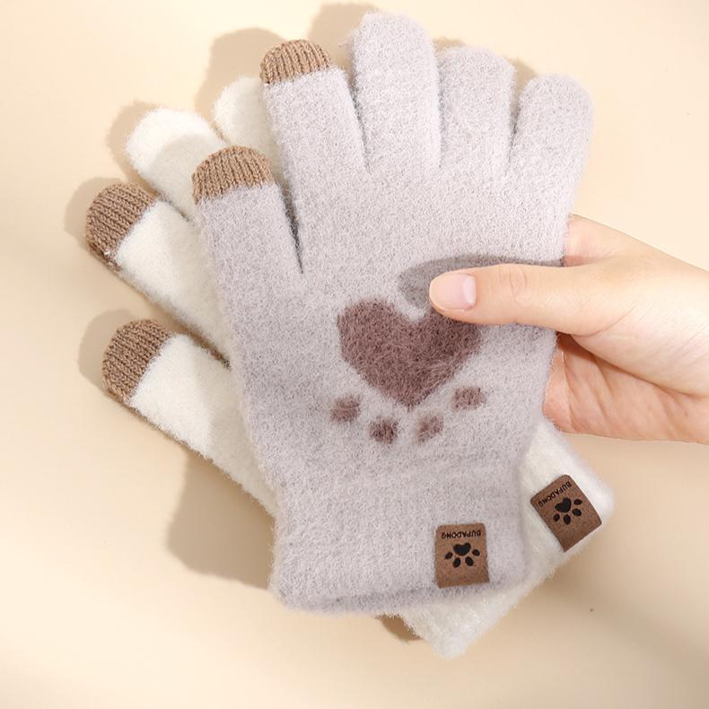 Touch Screen Gloves Cat Claws Cold Resistant and Warm Gloves Ladies' Autumn and Winter Thick Woolen Knitted Gloves