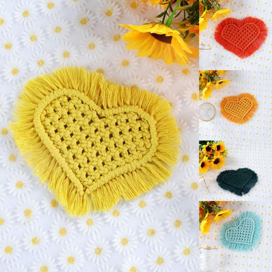 

Cup Mat Eco-friendly Heart Shape Cotton Rope Handmade Heat Insulated Coasters for Home