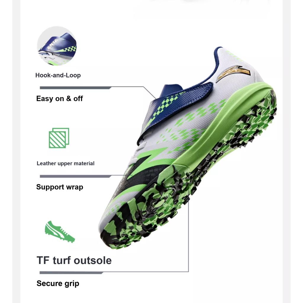 Anta Comfortable Simple Non-Slip Anti-Kick Shock Absorbing Low-Top Kids Football Shoes Kids Football Shoes White Black Green 312432222-3