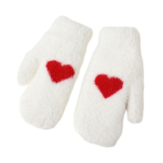 1 Pair Women Gloves Fingerless Red Heart Design Soft Fleece Lined Touchscreen Warm Mittens Valentine Day New Year Accessories