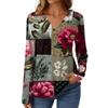 Women's Casual Fashion Brushed Retro Floral Print Long Sleeve V-Neck Top T-Shirt