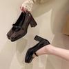 Vintage Mary Janes Shoes Fashion Woman Buckle Straps Non-Slip Casual High Heels Office Footwears Solid Elegant Heeled Loafers