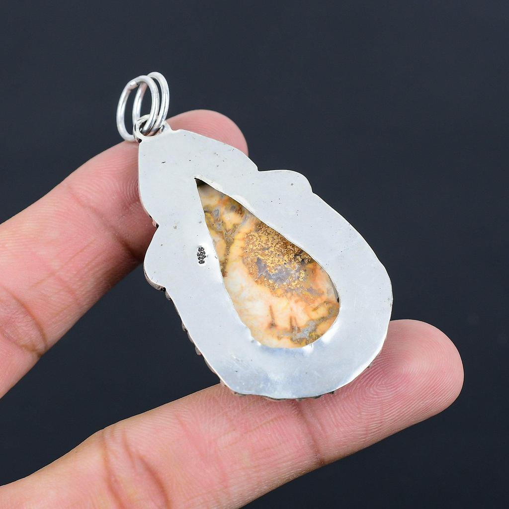 Natural Petrified Wood Jasper Gemstone Pendant 925 Sterling Silver Jewelry