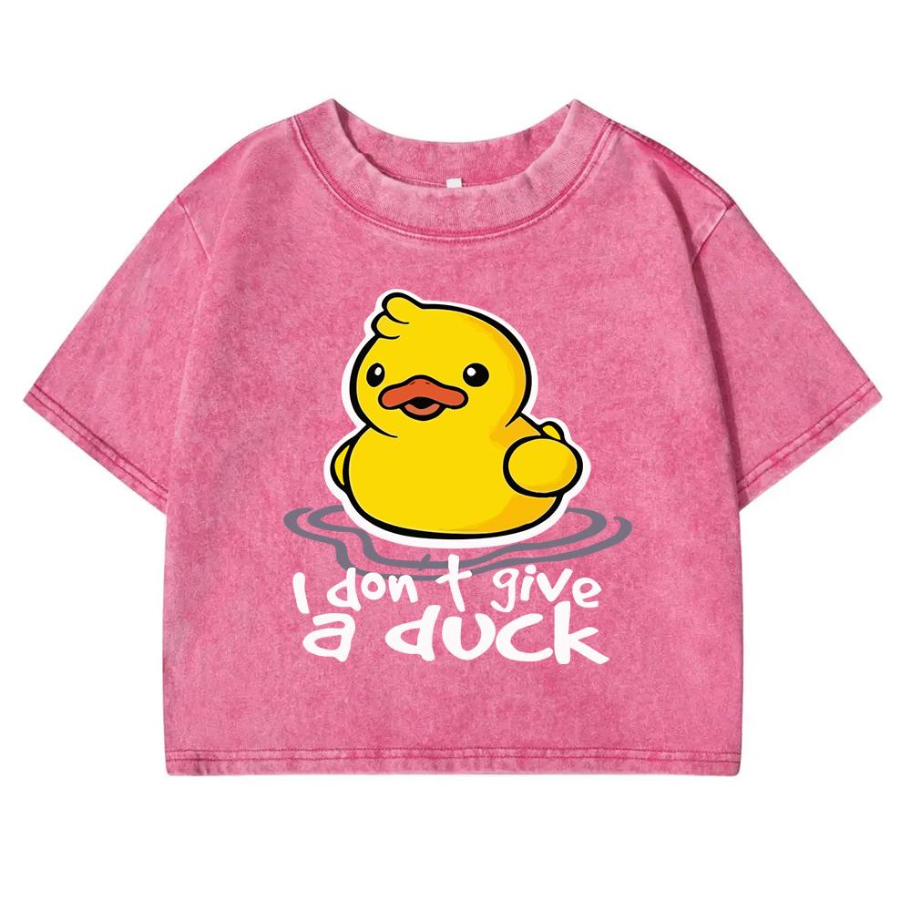 I Dont Give A Duck Funny Prints T-Shirt Washed Street Retro Short Sleeve Clothes Summer Fitness Crop Top