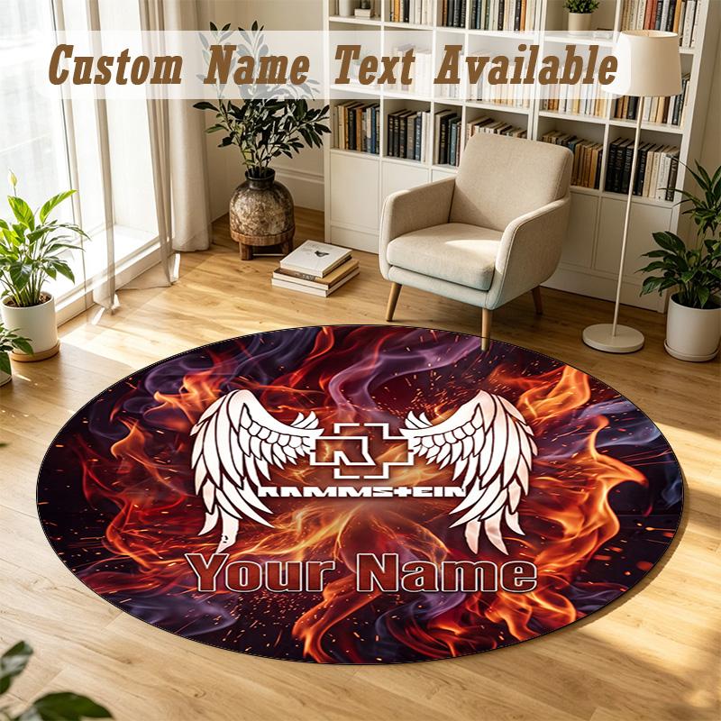 Round Rug Custom NameRammstein Pattern Non Slip Carpet Home Floor Decor