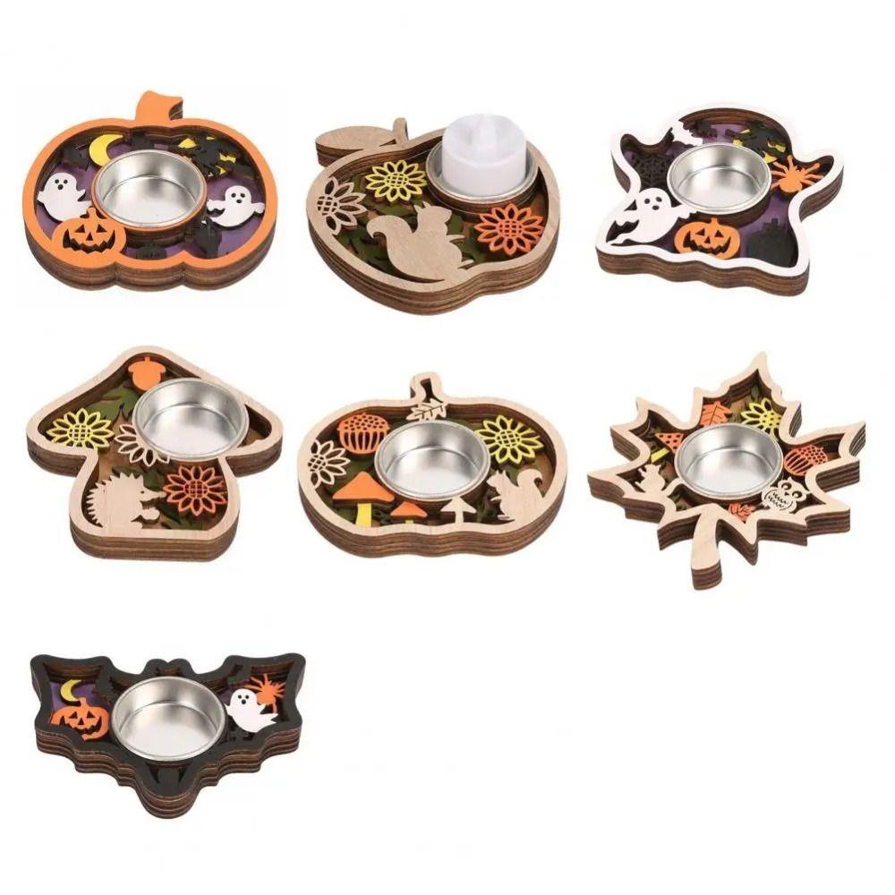 Multi-layered Halloween Candle Holder Romantic Wooden Candle Stands Ghost Festival