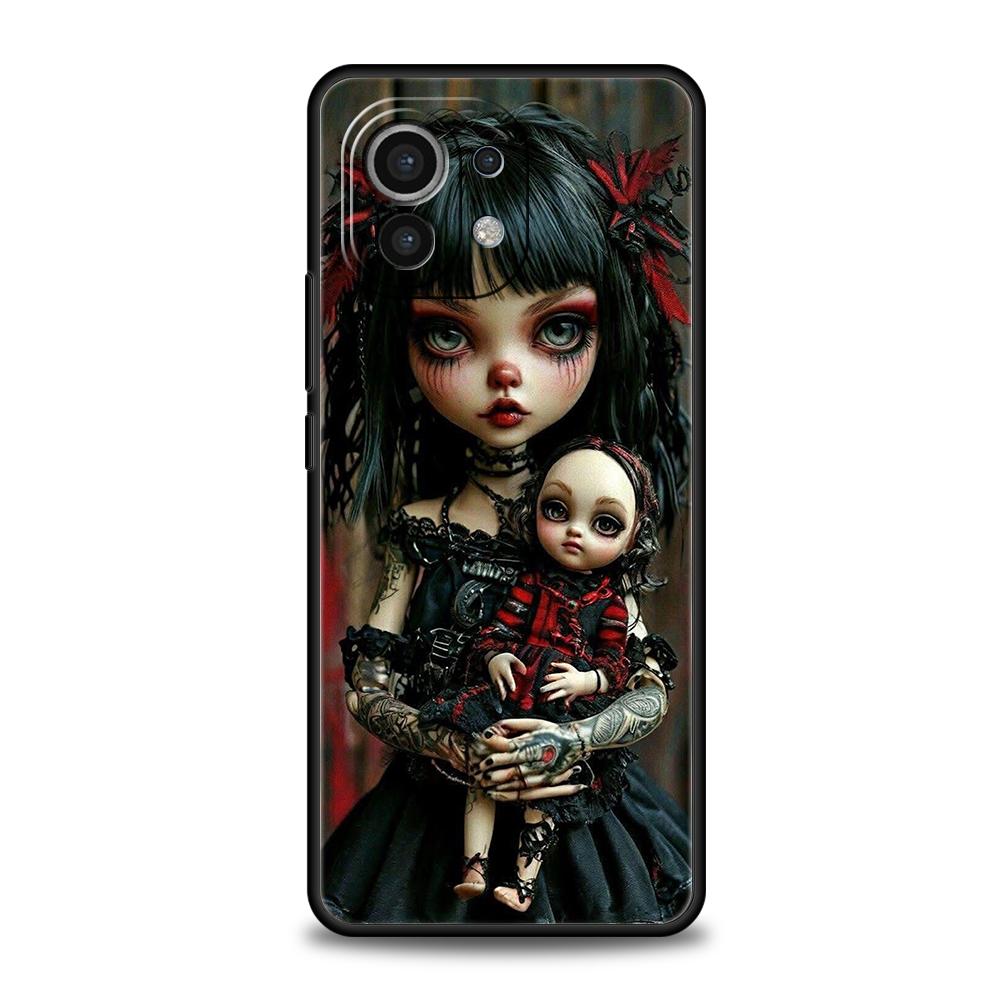 Phone Case Cover for Xiaomi Poco F7 F6 F5 F4 F3 X7 X6 X5 X4 X3 NFC M4 C51 C55 GT Pro Soft TPU Dark Cute Girl Doll Art Creative
