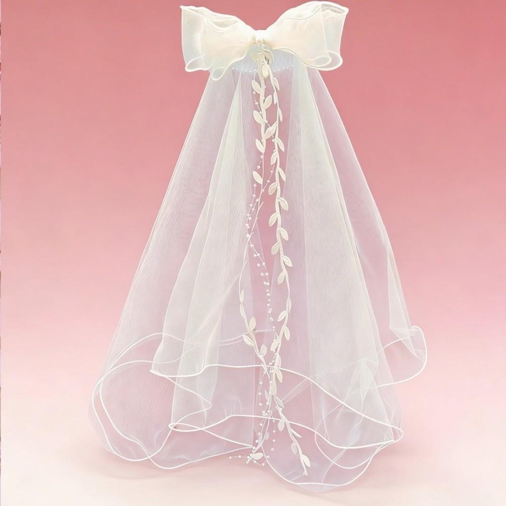 Mesh Bridal Veil Two Layer Bow Veils Simple Wedding Veils  Women/Girls