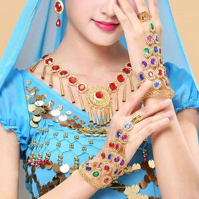 Rhinestone  Bracelet with Rings Ring Indian Dance Performance Jewelry Fashion   Women