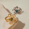 Youthway Minimalist Statement Metal Irregular Flower Colored Zircon Hollow Ring Stainless Steel Waterproof Fashion Jewelry Gift