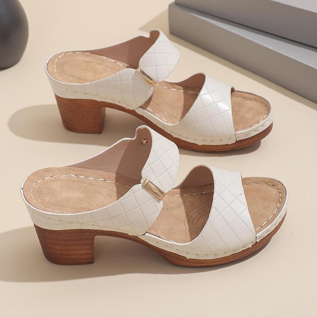 Sandalias de Tacón de Bloque con Puntera Descubierta para Mujer - Elegantes Tacones Slip-on para Salir y para Vestir Casual de Verano