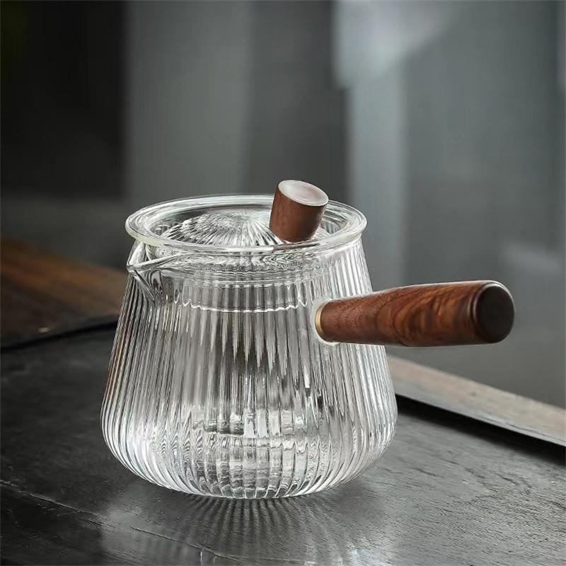 400ml Side Wooden Handle Glass Teapot With Infsuer Filter Inner Boiling Loose Leaf Herbal Tea Pot Kung Fu Tea Set
