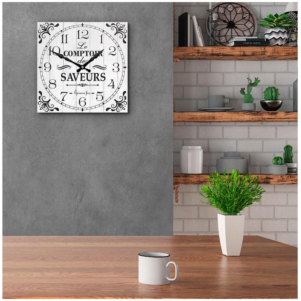 Les Trésors De Lily [A2862] - Wooden Wall Clock 'Le Comptoir Des Saveurs' Gray - 28x28 Cm