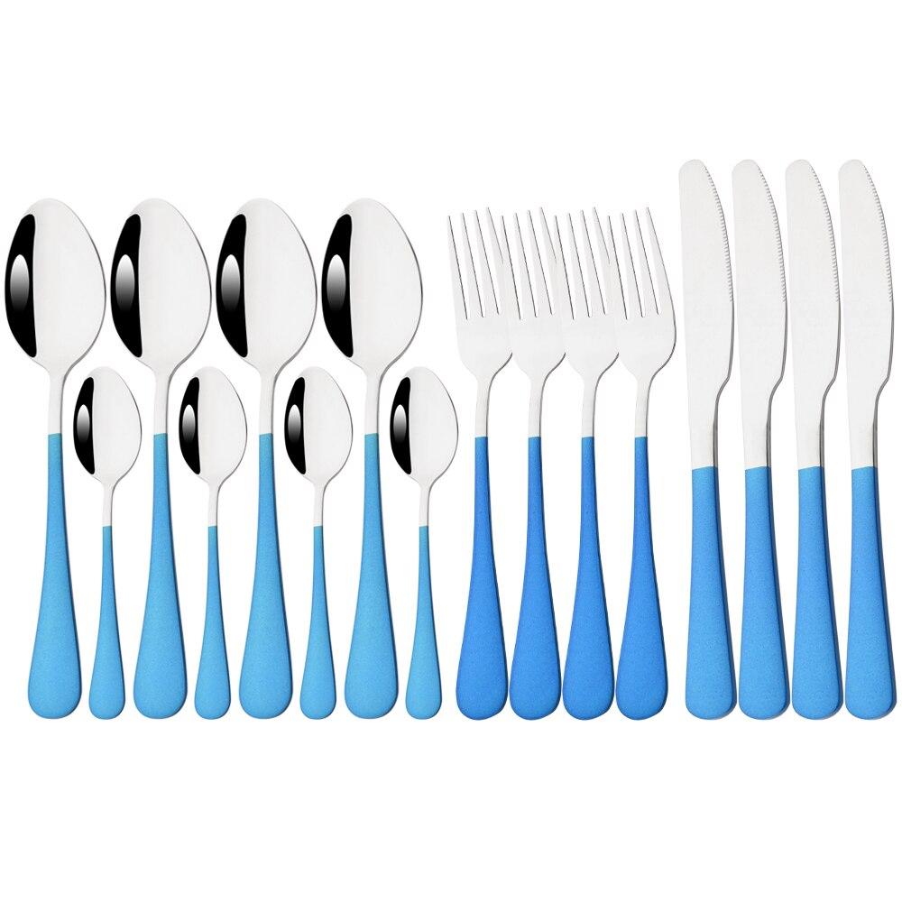 16Pcs Multicolor Dinnerware Set Stainless Steel Silverware Knife Fork Spoon Cutlery Mirror Flatware Kitchen Dinner Tableware Set