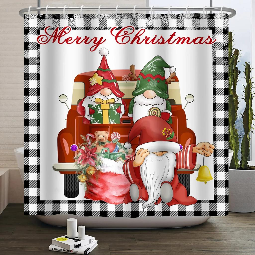 ZHL22Christmas Shower Curtain for Bathroom Waterproof Decoration with Hooks Weighted Lead Hem Heavy Duty Polyester Bath Curt2Ol%