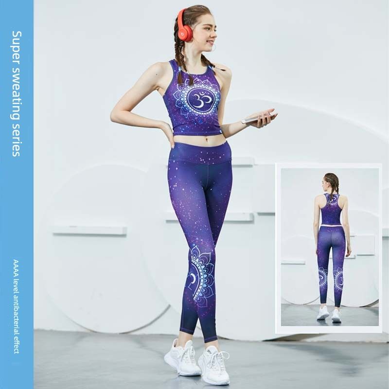 

Vitality Tight Hada Brand Classy New Spring Starry Sky Purple Fashion Style Om Pattern Fitness Yoga Strong Perspiration C Fanxin Suit (Starry Sky Purple)(Suit) S