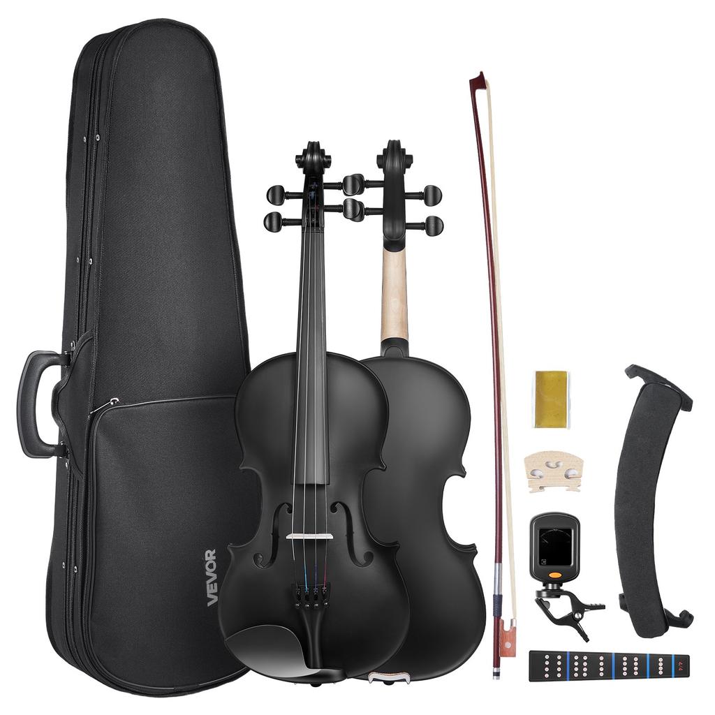 VEVOR Violin 355mm Size 4/4 Fiddle Set Solidwood for Beginner with Case Rosin Black