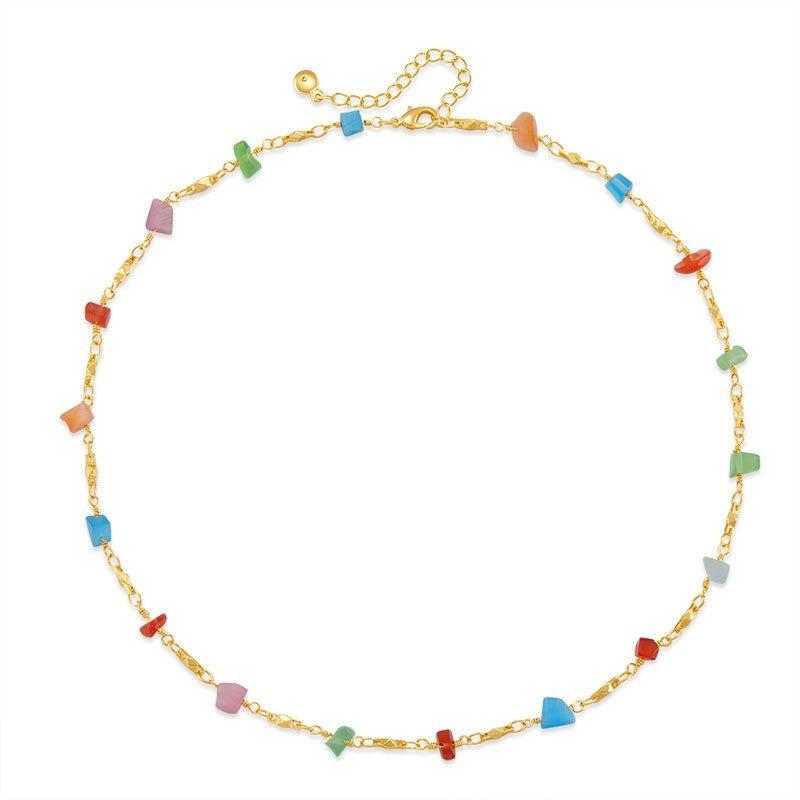 Boho Colorful Crystal Beaded Gold Plated Clavicle Necklace For Women