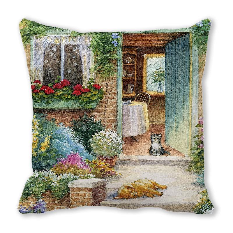 Pernă de canapea cu aspect de piele de piersică, model Crăciun Fericit, pisică și animal - ZT422