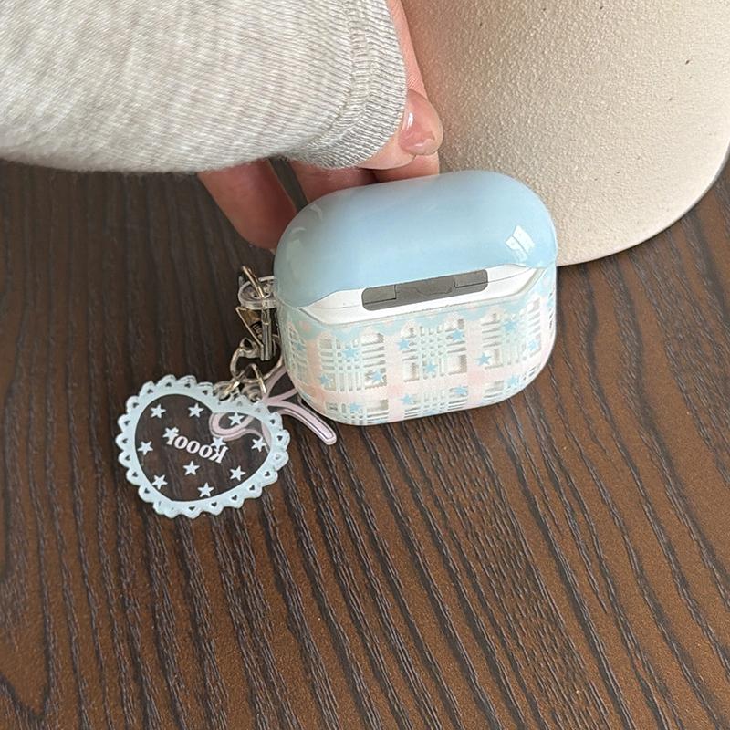 Korean Plaid Pattern Cute Earphone Case For Apple Airpods 4 3 2 Pro 3 Cover with Charm Silicone Headphone Cases For Airpod Pro3