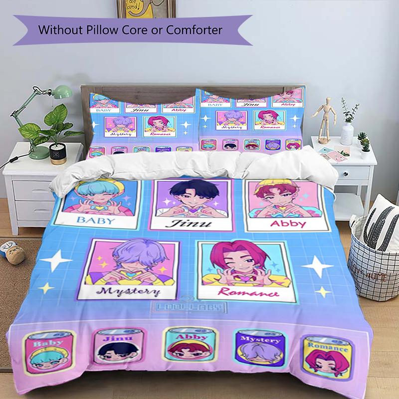 3pcs KPop Demon Hunters SAJA BOYS3 Design Cover Set - HD Printed Bedding with 1 Cover and 2 Pillowcases - Perfect for Home and Dorm Decor