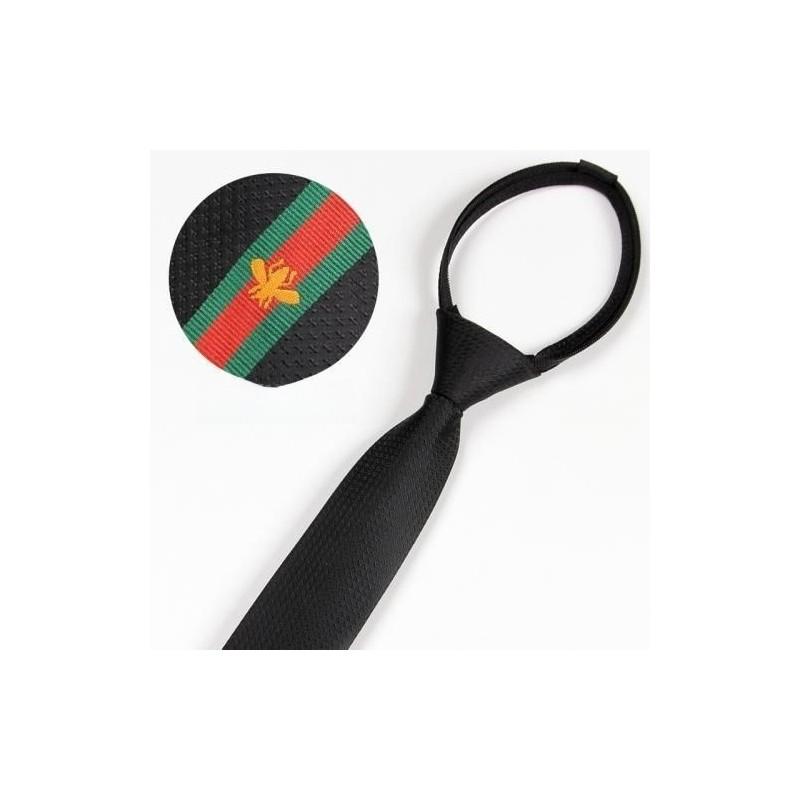 Tiger Head Embroidered Neck Tie For Kids With Striped Wool Material For School Or Casual Wear