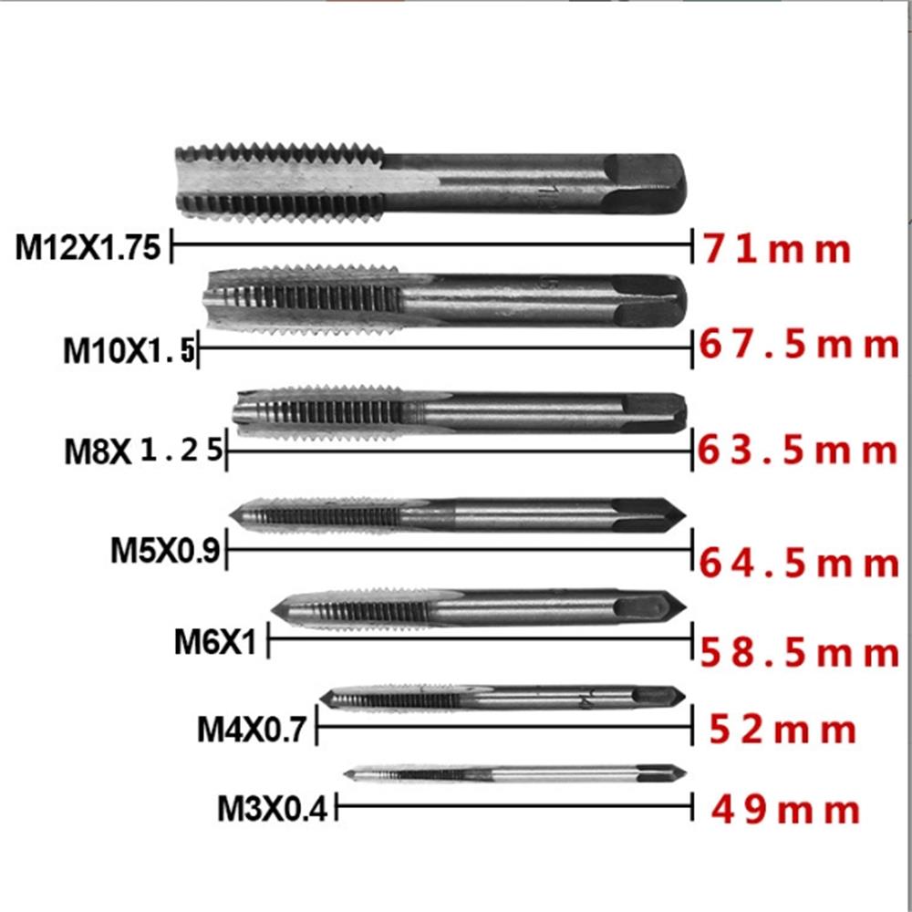 7 Pieces Square Shank Pointed Straight Groove Thread Tapping Internal Thread Tapping Tool Set, HSS Tapping Tool Set M3-M12 Hand