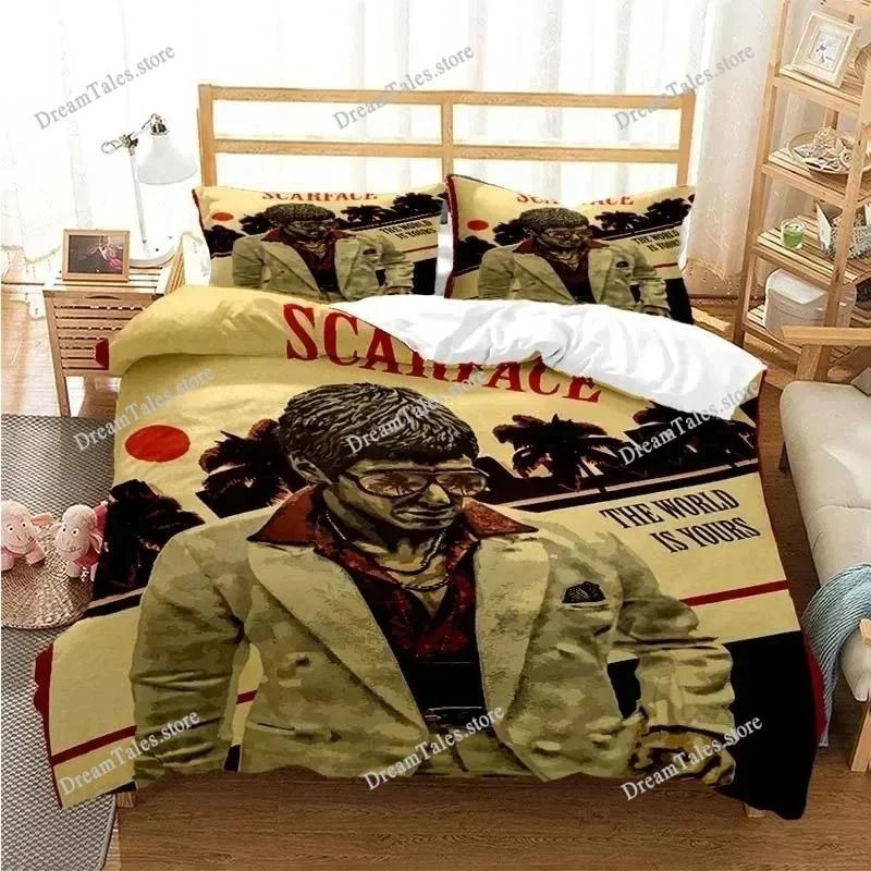 3D Print Tony Montana Scarfaces Bedding Set Duvet Cover Bed Set Quilt Cover Pillowcase Comforter King Queen Size Boys Adult741