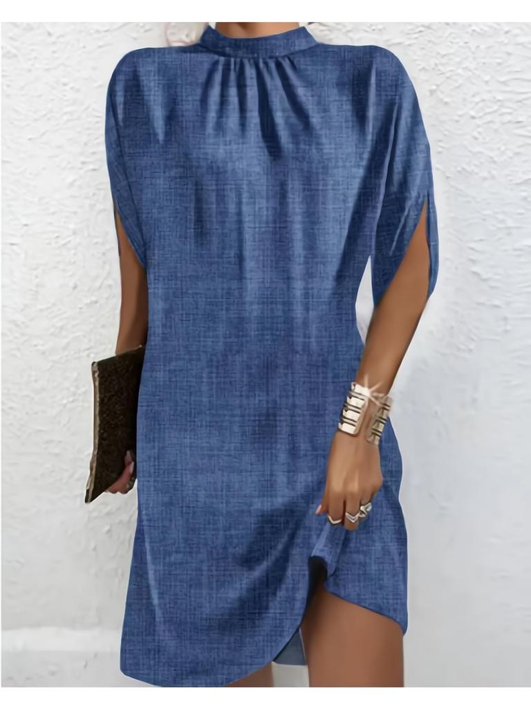 Rundhals Print Blumenkleid Taillenbetont Elegant Plissiertes Kleid für Damen Kurzarm Lockere Kleider Causal Kleid