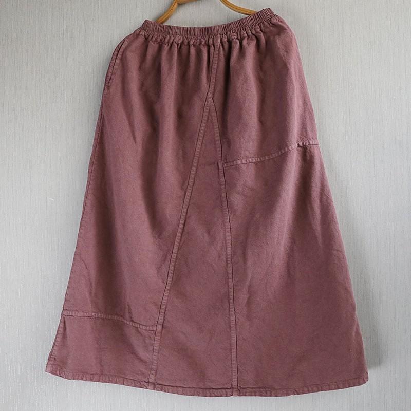 

Johnature Women Vintage Skirts Solid Color Patchwork Elastic Waist Loose Spring Soft Women Skirts One Size