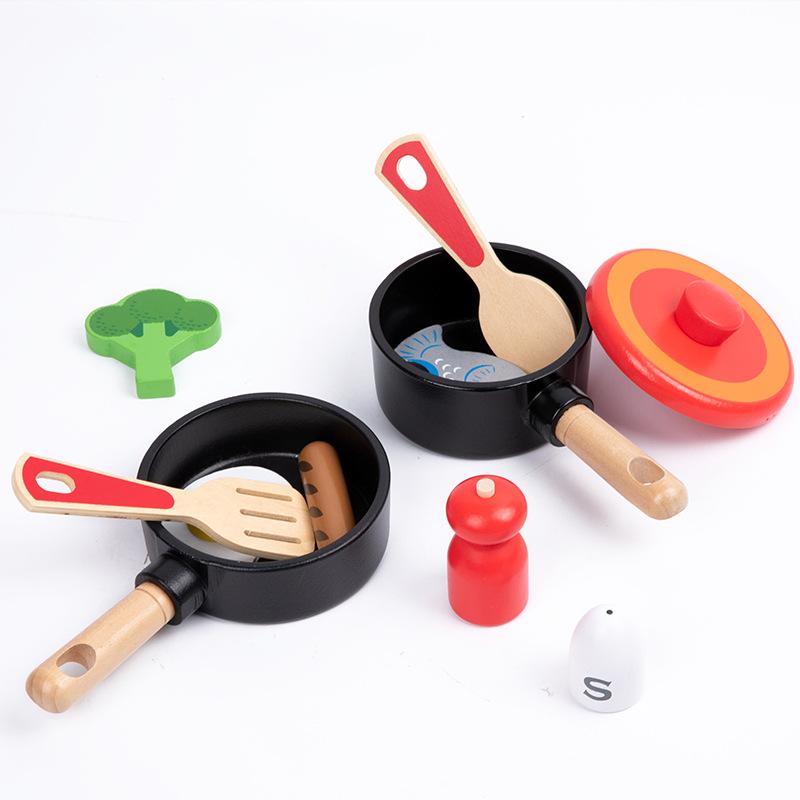 Children'S Wooden Simulation Playing House Pot Set, Kitchen Cooking, Cooking, Cutting, Cooking Utensils, Wooden Toys