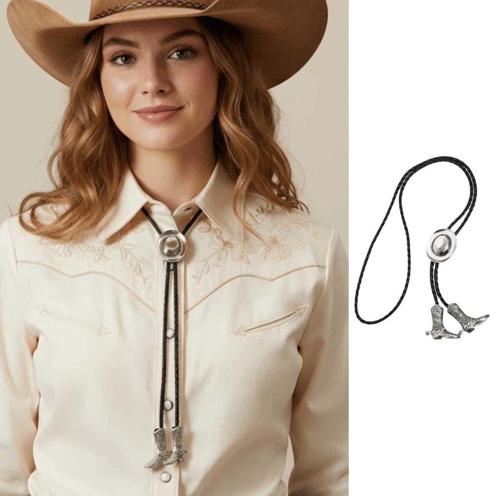 Squisito Cappello da Cowboy Stivali Collana Lega di Zinco Corda di Cuoio Decorazione con Nodo Versatile