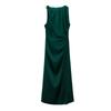 Sleeveless Split Silk Satin Textured Dress with Pleats