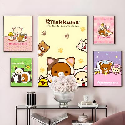 Sevimli Çizgi Film R-Rilakkuma Anime Posteri Yapışkan Duvar Sanatı Baskısı Su Geçirmez Ev Yaşam Yatak Odası Bar Koridor Estetik Dekor