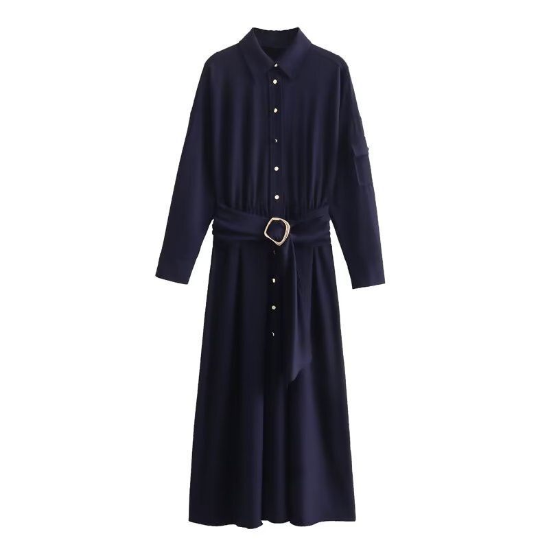 Fashion Style 2023 Autumn New Women's Clothing with Belt Midi Skirt Shirt Style Dress 2157232 401