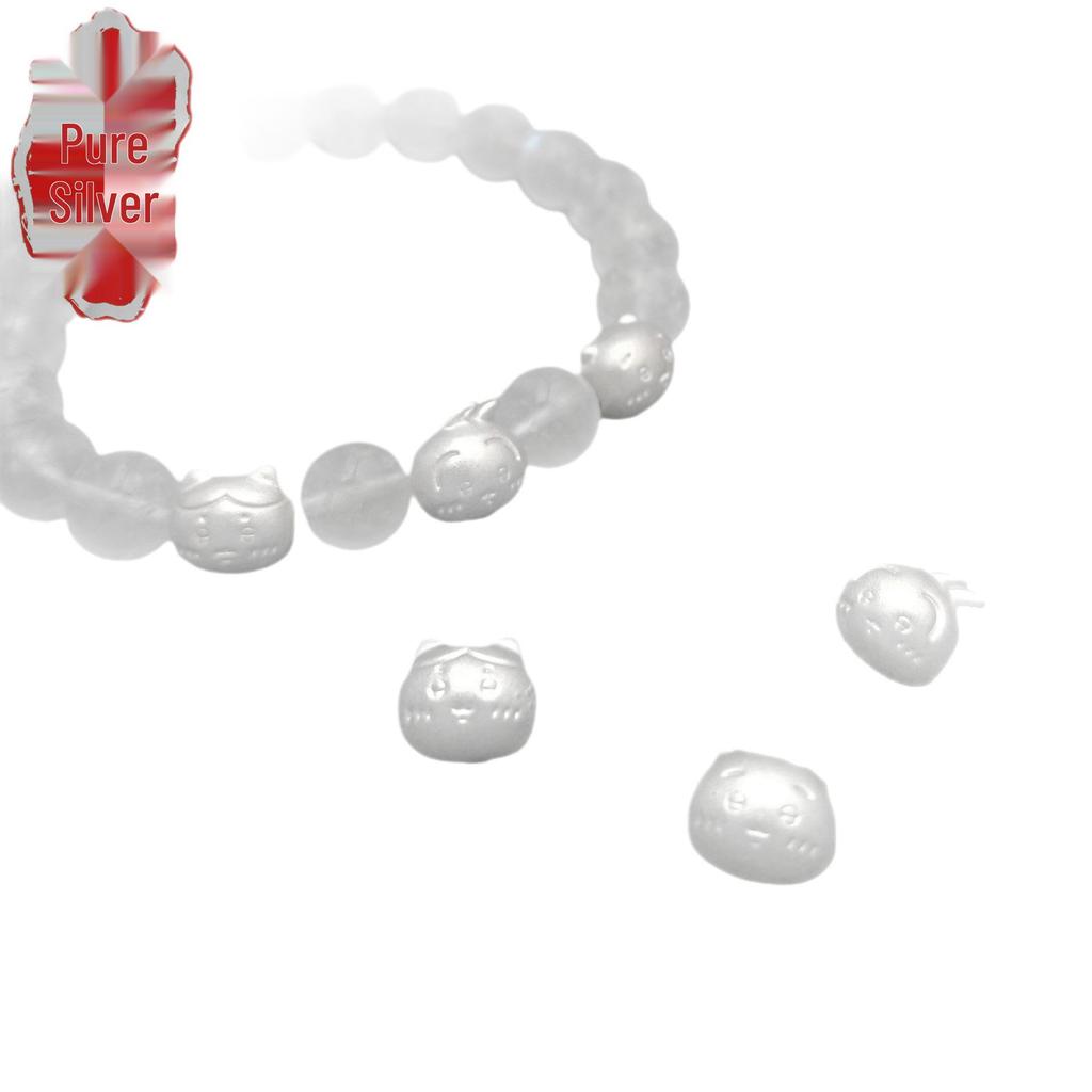 Sterling Silver 999 Anime Chiikawa Jii Hachi 3D Character Beads Bracelet Cord DIY