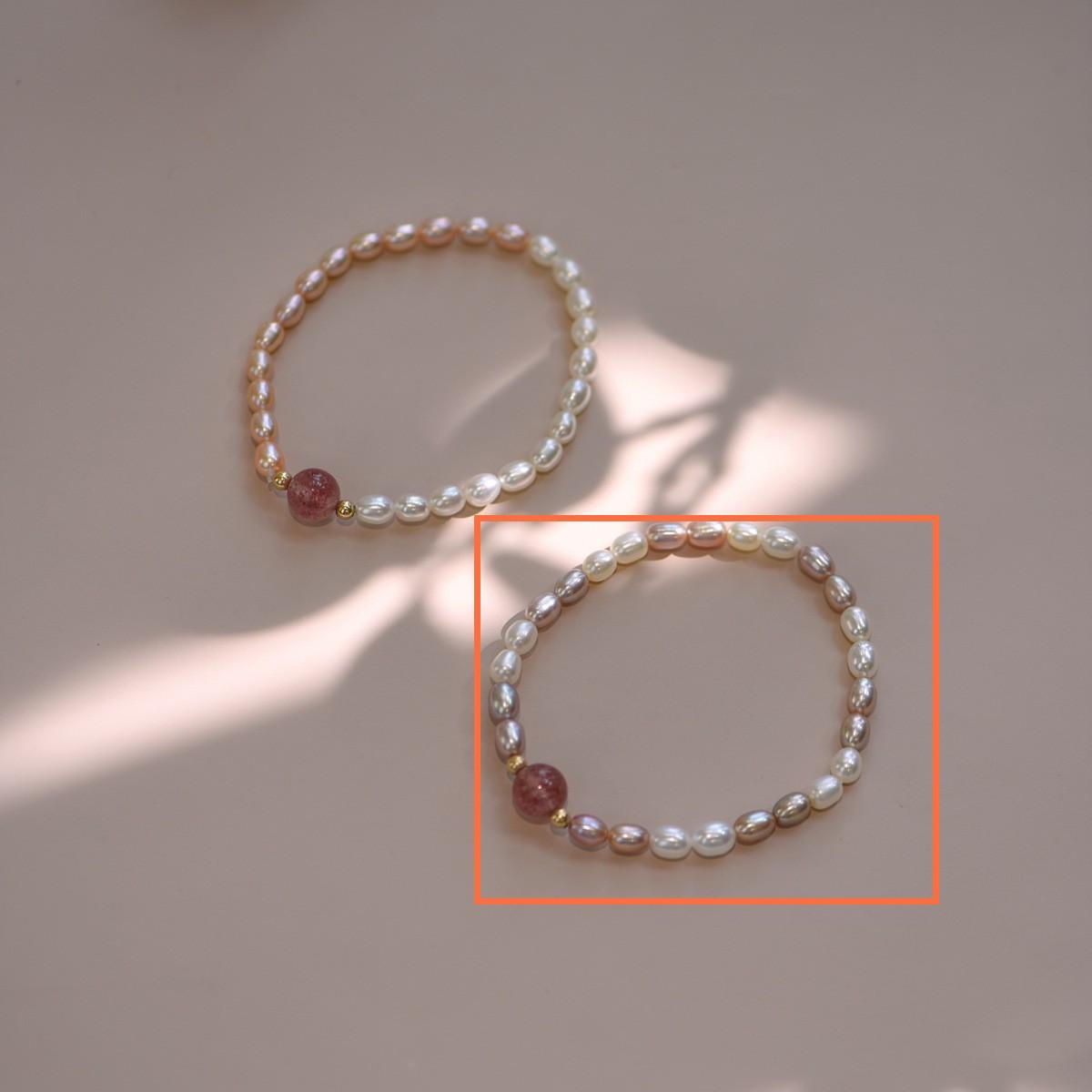 

New strawberry crystal pink purple freshwater pearl bracelet gift niche design simple bracelet