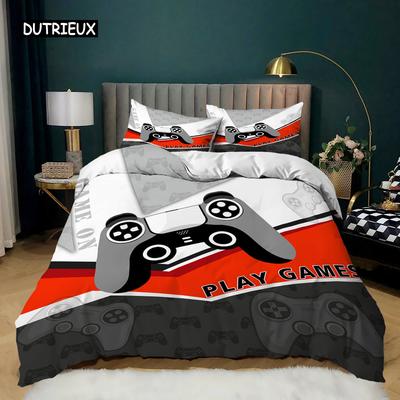 Game Duvet Cover Set Retro Video Game Comforter Cover Twin Size Gamer Player Bedding Set Gaming Control Button Zone Quilt Cover