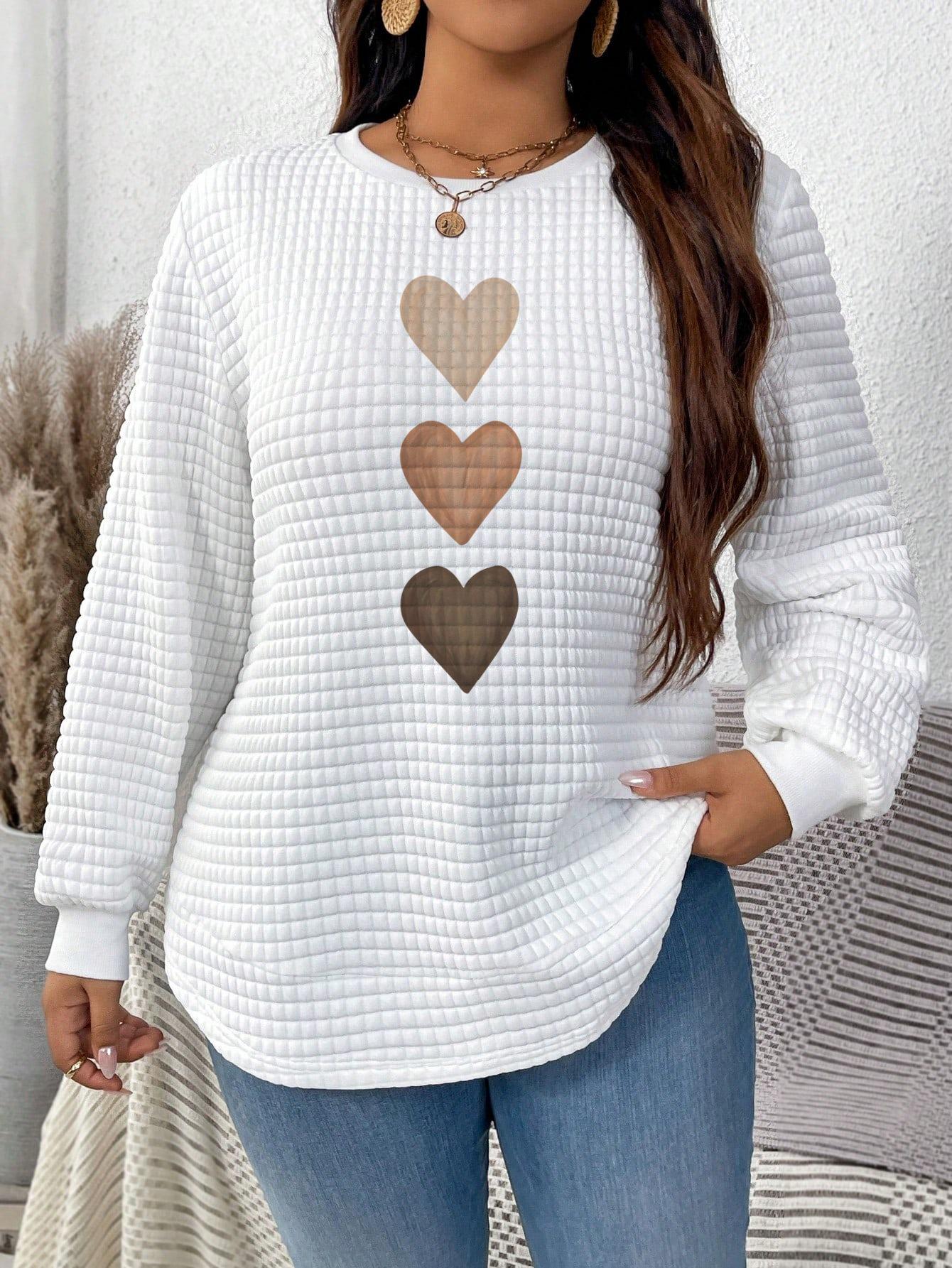 

Women s Valentine s Day Heart Print Long Sleeve Top - Spring Fashion L